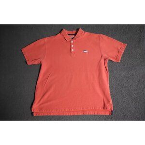 Orvis Golf Polo Shirt Mens XL Orange Spread Collared Spell Out Logo Embroidered